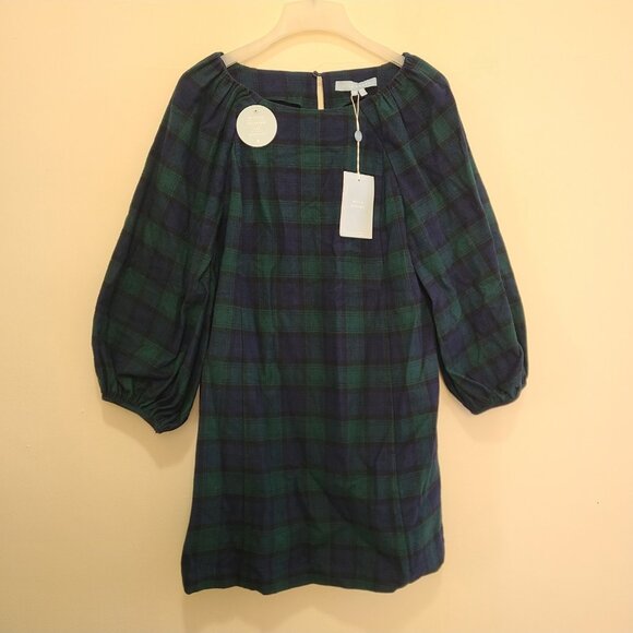 NWT Hill House Araminta Dress Tartan Green Blue Stewart Plaid Size M - Picture 1 of 9